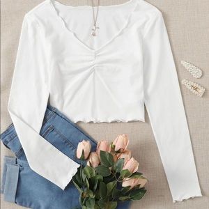 SOLD-BRAND NEW- Lettuce Edge Ruched Bust Solid Top